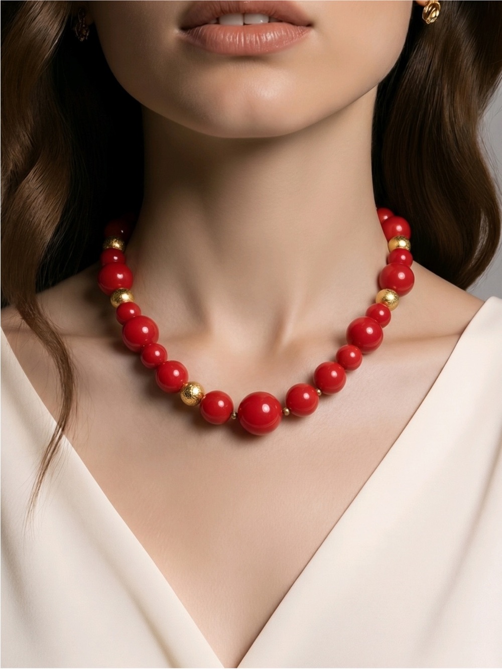 Monet Red Beaded Necklace with Gold Accent Beads